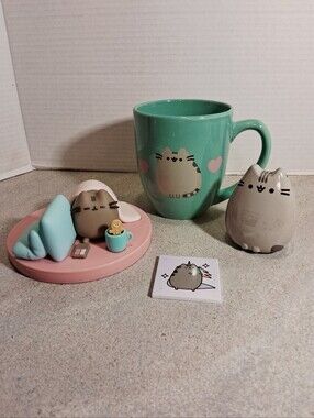 Pusheen Lot Of 4 Coffee Cup, Candy Tin, Vinyl Figure, Tile